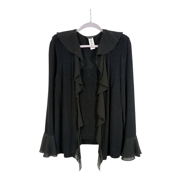 Xscape Womens Black Ruffle Open Front Jacket And Tank Top 2 Piece Set Size 1X - Picture 1 of 9